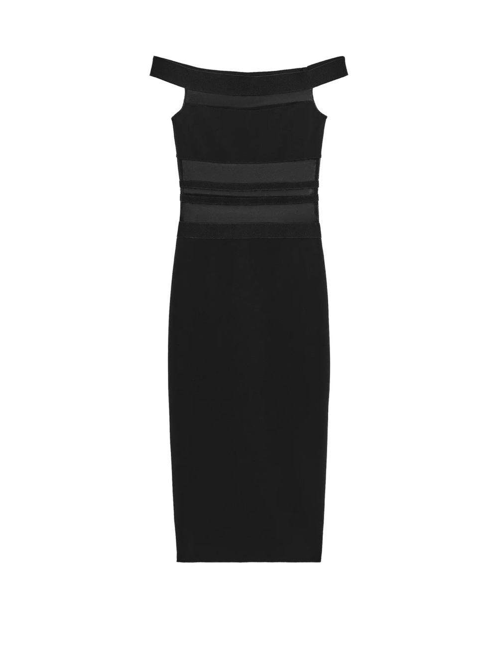 Zara Black One-Shoulder Mesh-Panel Midi Dress